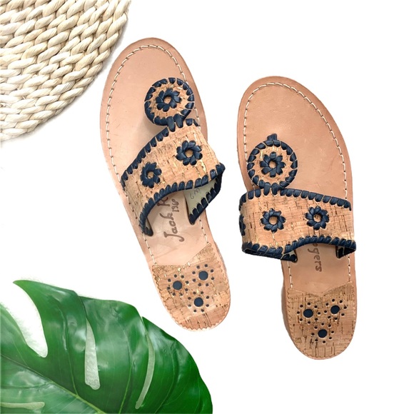 Jack Rogers Shoes - Jack Rodgers Cork & Navy Slip on Leather Sandals 6